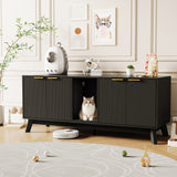 Garvee Double Cat Litter Box Enclosure Furniture, Hiddden Litter Box Furniture with Litter Collector & Scratch Pad, Wooden Litter Box Cabinet, Cats House, Black - Black