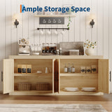 Garvee Modern Buffet Sideboard Cabinet – 70.8'' Credenza Console Table with 4 Wooden Doors, Glass Display, Ample Storage for Dining Room, Kitchen, Living Room, Natural Wood Finish, Variant: Wood Color, 4 Wooden Doors - Wood Color