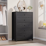 Garvee Tall 5 Drawer Sideboard Cabinet – Modern Wooden Chest with Deep Storage, Metal Knobs, Multipurpose for Dining Room, Entryway, Bedroom, Kids Room – Dark Oak - Black