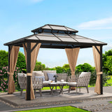 Garvee Permanent Hardtop Gazebo Outdoor Pavilion – Double-Layer Galvanized Steel/Polycarbonate Roof, Sturdy Aluminum Frame, Curtains & Netting, Sunshade Shelter for Patio, Garden, Backyard, Lawn (10X13FT Khaki)
