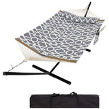 Garvee 2-Person Double Hammock with Stand, 450 LBS Capacity, Portable Steel Frame, Quilted Pad, Pillow & Carry Bag for Patio, Backyard, Camping & Beach - Gray Geometric