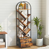 Garvee 55" Tree Bookshelf with 2 Fabric Drawers, 6-Tier Tall Narrow Bookcase for Small Spaces, Industrial Book Shelf Organizer for Bedroom Living Room, Home Office, Rustic Brown - Rustic Brown