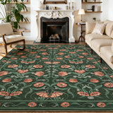 Garvee Modern Deep Green Floral Area Rug - Soft Washable Low-Pile Carpet - Non-Slip Mat for Living Room, Bedroom, Dining Room - 10x13ft - Dark Green