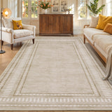 Garvee Camel Washable Bordered Area Rug 4' × 6', Non Slip Low Pile Stain Resistant Distressed Rug for Living Room Bedroom Dining Room - Camel