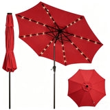 Garvee 10 FT Patio Umbrella with 32 Solar LED Lights, 8-Rib Iron Frame, Crank Lift and Push-Button Tilt for Garden, Deck, Backyard and Poolside, Red