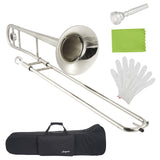 Garvee Bb Alto Trombone for Beginners and Students – Nickel-Plated Brass Instrument with Case, Mouthpiece, Gloves, Cleaning Cloth – Accurate Tone, Strong Projection – Perfect for School Band & Orchestra, Nickel Plating