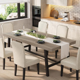 Garvee Dining Table Set for 6 with Upholstered Chairs, 71-Inch Waterproof MDF Table, Reinforced Metal Frame, Grey Walnut Finish, Industrial Farmhouse Style, Kitchen & Dining Room