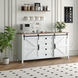 Garvee Farmhouse Sideboard Buffet Cabinet with Sliding Barn Doors & 4 Drawers, 60" Rustic Wood Kitchen Coffee Bar Storage Cabinet for Dining Room Living Room, TV Stand & Console Table