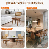 Garvee Modern Rattan Dining Chairs Set of 4 – PU Leather Upholstered Seat, Natural Cane Backrest, Sturdy Wood Legs, Mid-Century Boho Side Chairs for Dining Room, Kitchen – PU Brown, 2 Boxes, 4-Piece Pack - Brown