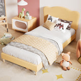 Garvee Upholstered Twin Bed Frame for Kids - Scallop Velvet Headboard, Sturdy Wooden Slats, Low Platform, No Box Spring Needed, Noise-Free, Low to Floor - Yellow, TWIN - Yellow