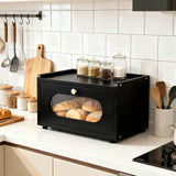 Garvee Wooden Bread Box for Kitchen Countertop, Farmhouse Bread Storage Container with Acrylic Window, Stackable Counter Top Breadbox for Bread Spices,Black - Black