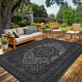 Garvee Reversible Outdoor Plastic Straw Rug 8x10ft – Waterproof, Non-Slip, UV Resistant, Collapsible Area Mat for Patio, Garden, Deck, Camping, Picnic – Easy to Clean, Black and Gray - Black & Gray