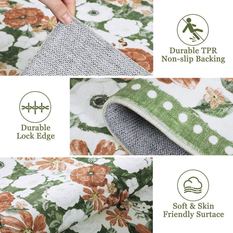 Garvee 6' × 9' 4th of July Patriotic Floral Rug, Sage Green/White/Rust American Flag Washable Area Rug