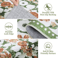 Garvee 6' × 9' 4th of July Patriotic Floral Rug, Sage Green/White/Rust American Flag Washable Area Rug