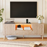 Garvee 58" Fluted TV Stand for TVs Up to 65 Inches, Entertainment Center with Power Outlet & Drawer, Media Console Table with Adjustable Shelf for Living Room, Bedroom, Natural