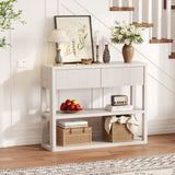 Garvee 34.6" Tall Console Table with 3-Tier Storage Shelves, Fluted Entryway Table with 2 Drawers, Modern Wood Sofa Table Behind Couch for Living Room, Hallway, Foyer, Narrow Entrance, White Grey