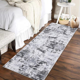 Garvee 2' × 8' Distressed Abstract Runner Rug, Soft Washable Low-Pile Polyester Carpet for Hallway, Kitchen and Entryway, Gray - Gray