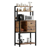 Garvee Versatile Bakers Rack with Power Outlet – 5-Tier Microwave Stand & Coffee Bar Cabinet – 2 Drawers, Storage Shelf, Rustic Brown – Drawer Microwave Rack Brown