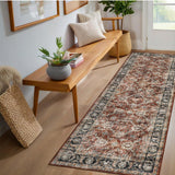 Garvee 2' × 6' Vintage Persian Floral Runner Rug, Washable Non-Slip Low-Pile Soft Rug for Hallway, Kitchen, Bedroom & Entryway, Vintage Red - Red