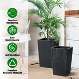 Garvee Self-Watering Rattan Planters for Patio & Porch, 4-Pack 16 in Weather-Resistant Pots with Drainage and Water Level Pointer, Black