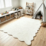 Garvee 9' × 12' Modern Solid Scalloped Area Rug, Ultra-Soft Washable Non-Slip Non-Shedding for Living Room, Bedroom and Playroom, Milky White - Milky White