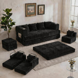 Garvee 79 Inch Corduroy Floor Sofa with 4 Pillows & 2 Cup Holders, Armless Deep Seat Design, Perfect for Living Rooms, Apartments and Small Spaces, Black - Black