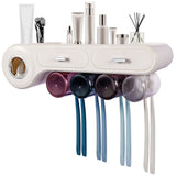 Garvee Wall Mounted Toothbrush Holder and Toothpaste Dispenser - Multi-Functional Bathroom Organizer with 4 Magnetic Cups, 6 Brush Slots, Cosmetic Drawer, Hooks - White, 4-mouth cup