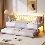 Garvee Daybed with Trundle, Metal Twin Trundle Bed with Charging Station & LED Lights, Sofa Beds Frame with Pull Out Bed for Living Room, Guest Room, Apartment, Small Spaces, Purple - Purple|Daybed with Trundle