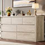 Garvee Modern 7 Drawer Dresser for Bedroom – Wide Chest of Drawers – Large Wooden Storage Organizer for Living Room, Hallway, Entryway – Light Yellow Vintage Wood Grain (AB Package) - Oak