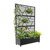 Garvee 72" H × 48" W Metal Privacy Screen Planter Box with Wheels, 12" Deep Galvanized Raised Garden Bed, Geometric Trellis and 5 Hooks for Climbing Plants, Patio and Balcony