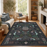 Garvee 8' x 10' Dark Blue Peacock Forest Botanical Area Rug, Washable Non-Slip Low-Pile Carpet for Living Room, Bedroom and Dining Room - Dark Blue