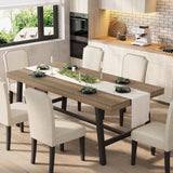 Garvee Heavy Duty 7-Piece Pear Wood Dining Table Set for 6-8 – 71" Industrial Table & 6 Upholstered High Back Chairs with Nailhead Trim – Solid Wood Legs, Metal Frame, Spill-Proof, Heat Resistant, Adjustable Feet – Modern Farmhouse Dining Room Furniture –