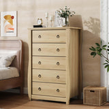 Garvee Spacious Storage Solution - 5-Drawer Wooden Dresser - Modern Tall Chest with Metal Ring Handles - Freestanding Cabinet for Bedroom, Closet, Entryway - Wood Color, 5-Drawer Chest - Natural Oak