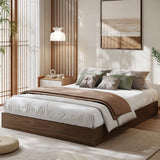 Garvee Minimalist Wooden Platform Bed Frame – Floor-Standing, Sturdy Slat Support, No Box Spring, Space-Saving, Easy Assembly, Noise-Free – King Size – Walnut - Walnut Wood