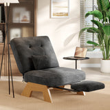 Garvee Modern Corduroy Accent Chair with Adjustable Backrest & Built-in Footrest – Cozy Lounge Armchair with Lumbar Pillow, Side Pocket, Rubberwood Frame – Dark Gray - Dark Gray