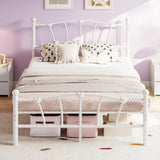 Garvee Full Size Metal Bed Frame, Full Bed Frames for Girls, Full Platform Bed with Heart-Shaped Design Headboard&Footboard, Heavy-Duty, No Box Spring Needed/Noise-Free/Easy Assembly, White - White