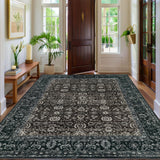 Garvee 6' × 9' Vintage Persian Area Rug, Machine Washable Non-Slip Low-Pile Soft Rug for Living Room, Bedroom & Dining Room, Black/Dark Brown - Black/Dark Brown