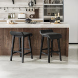 Garvee 26.2" Bar Stools Set of 2, Modern Upholstered Kitchen Stools with Low Back and Footrest, Counter Height Bar Stools with Wood Legs, for Kitchen Counter, Dining Room, Black - Black