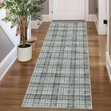 Garvee Washable Kitchen Runner Rug 2x8 Plaid Hallway Runner Rug, Non Slip Bathroom Rugs Soft Tartan Throw Mat Rustic Stain Resistant Carpet Runner for Laundry Entryway Bedroom, Grayish Green - Grayish Green