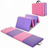 Garvee 4-Panel Folding Gymnastics Mat, Soft Foam Exercise Mat with Tear-Resistant Surface, [6ft x 2ft x 2inch] Portable Mat for Yoga, Stretching, and Kids' Play - Pink & Purple