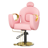 Garvee Pink Hydraulic Reclining Salon Chair for Hair Stylists & Barbers - 360° Swivel, Adjustable Height, High-Density Foam Seat, PU Leather, Sturdy Gold Base, Modern Entryway Cabinet Style - Pink - Pink & Gold