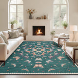 Garvee 8' × 10' Butterfly Boho Area Rug, Washable Non-Slip Low-Pile Soft Rug for Living Room, Bedroom, Nursery & Office, Teal - Teal