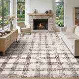 Garvee Modern Checkered Area Rug 5x7 – Soft Washable Geometric Carpet – Low Pile, Non-Slip, for Living Room, Bedroom, Dining Room – Beige, Khaki - Beige