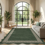 Garvee 5' x 7' Washable Scalloped Minimalist Geometric Rug—Suitable for Indoor and Outdoor Use, Perfect for Entryways, Hallways, and Bedrooms, Green - Green