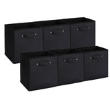 Garvee Collapsible Fabric Storage Cubes 6-Pack – 11 Inch Open Storage Bins with Faux Leather Handles – Collapsible Organizer Boxes for Closet & Shelf – Durable, Decorative, for Clothes & Toys, Black - Black