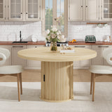Garvee 47 Inch Round Dining Table for 4, Kitchen Table with 2-Layer Storage Shelf and a Drawer, Farmhouse Circle Dinner Table for Dining Room, Kitchen, Living Room (Table Only), Natural - Natural