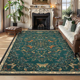 Garvee 5' × 7' Botanical Insect Floral Area Rug, Machine Washable Non-Slip Low-Pile Soft Rug for Living Room, Bedroom & Nursery, Blue/Green - Blue/Green