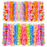 Garvee Bulk 120-Pack Hawaiian Artificial Flower Leis Necklaces – 12 Solid Colors – 41" & 45" Length – Reusable Exotic Luau Party Decorations for Beach, Pool, Birthday, Summer Events – 24 Pairs 6.5cm Petals + 30 Pairs 9cm Petals, 115cm, 12 Colors