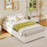 Garvee Twin Size Cloud Bed Frame,  Low Bed Frame Without Headboard, Corduroy Upholstered Low Platform Bed with Solid Wood Legs, No Box Spring Required, Quiet and Easy Assembly, Beige - Cream