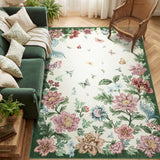 Garvee 5' x 7' Beige Floral Butterfly Area Rug, Washable Non-Slip Low-Pile Carpet for Living Room, Bedroom and Dining Room - Beige